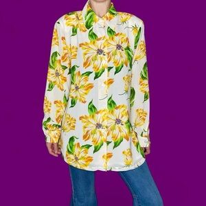 Vintage Linea By Louis Dell’Olio Yellow Floral Button Down Blouse